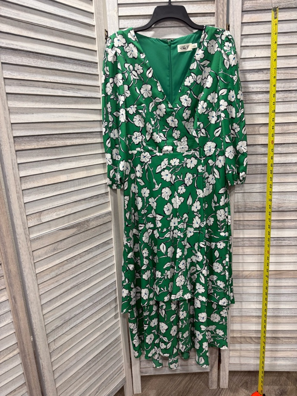 Eliza J Green Floral Wrap Midi Dress - White Floral Print